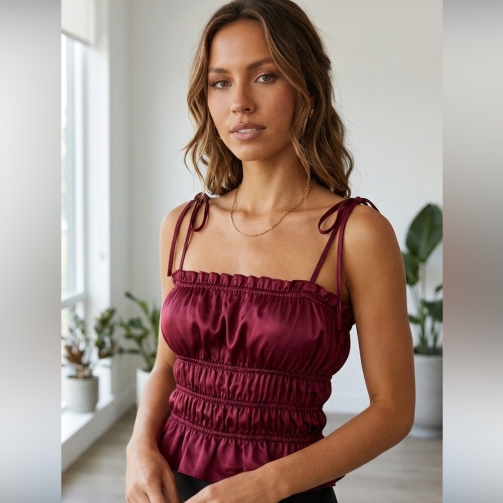 Chic Satin Burgundy Women's Blouse